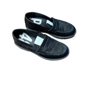 P448 Patrick Black White Cow Hair Loafers Sz 37
